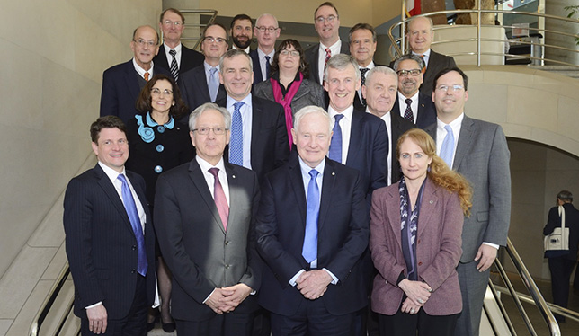 Leaders from Canada, the U.S. and Europe met in Washington to discuss international research collaboration, led by Governor General David Johnston (front row, second from the right). 