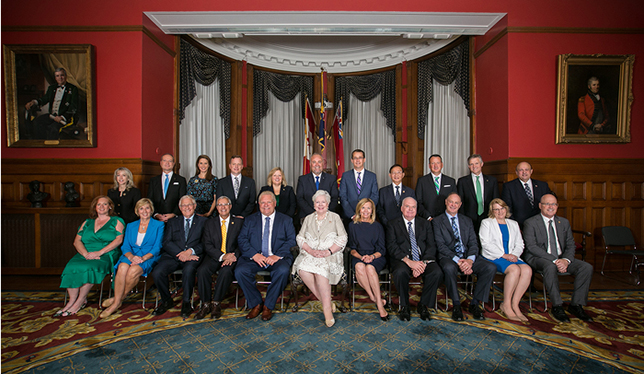 Ontario Premier Doug Ford and cabinet at swearing-in ceremony on June 29, 2018.