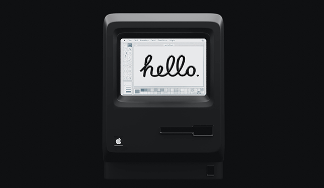 rendering of a 1984 Macintosh desktop computer.